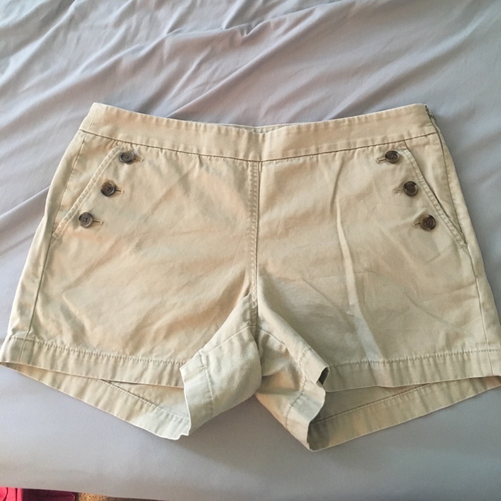 J Crew tan side zip shorts with buttons