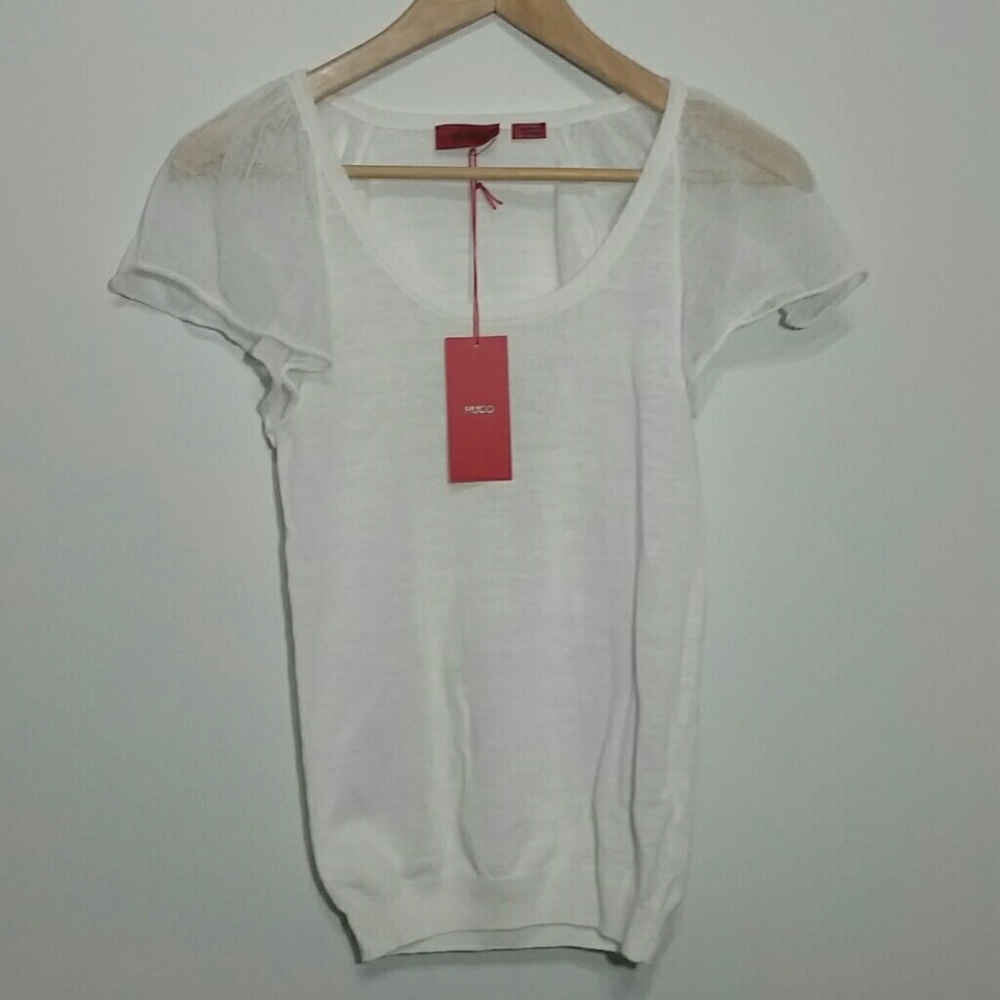 Hugo Boss Bell Sleeve Crewneck Top XS White NWT