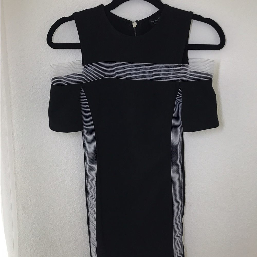 Topshop black bodycon with sleeves and white accen