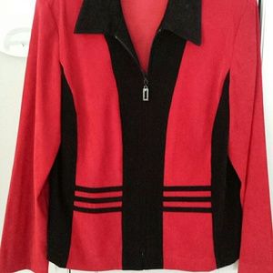 Velvet like black and red zip jacket with pants
