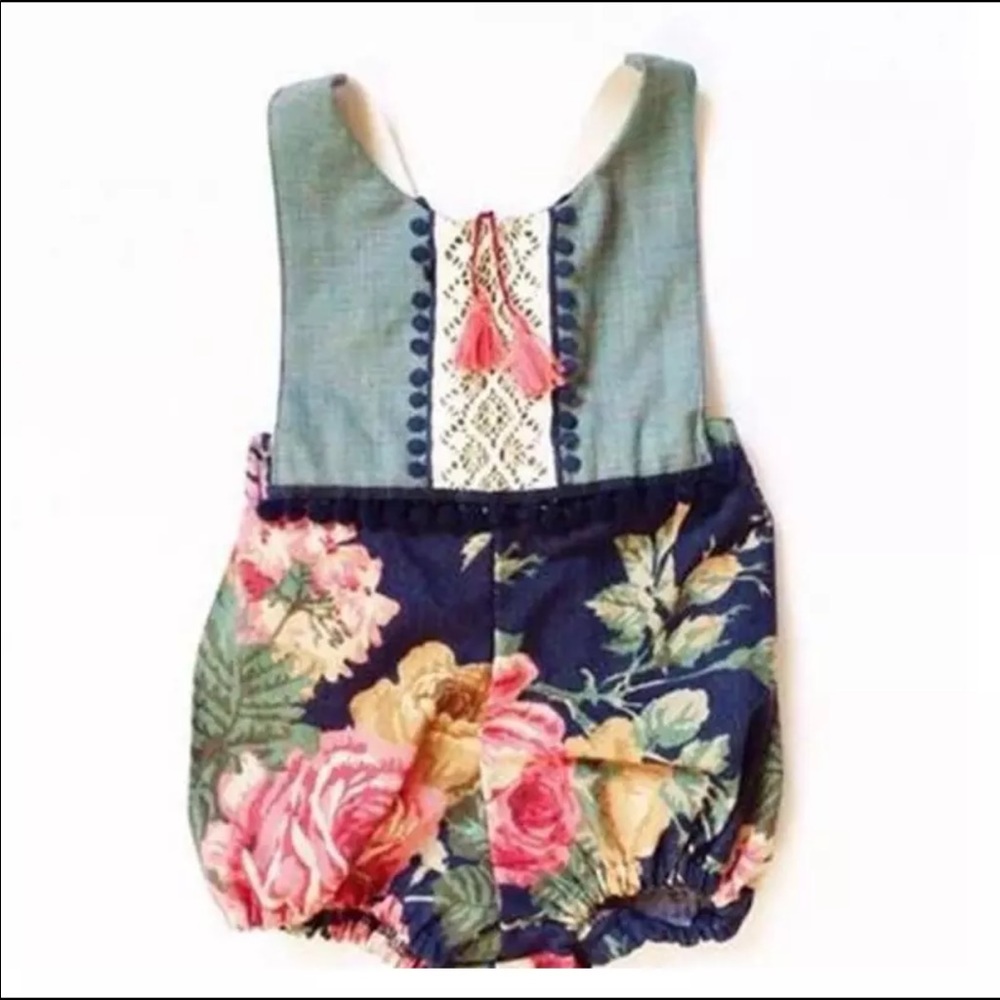 Navy & Coral Floral Romper