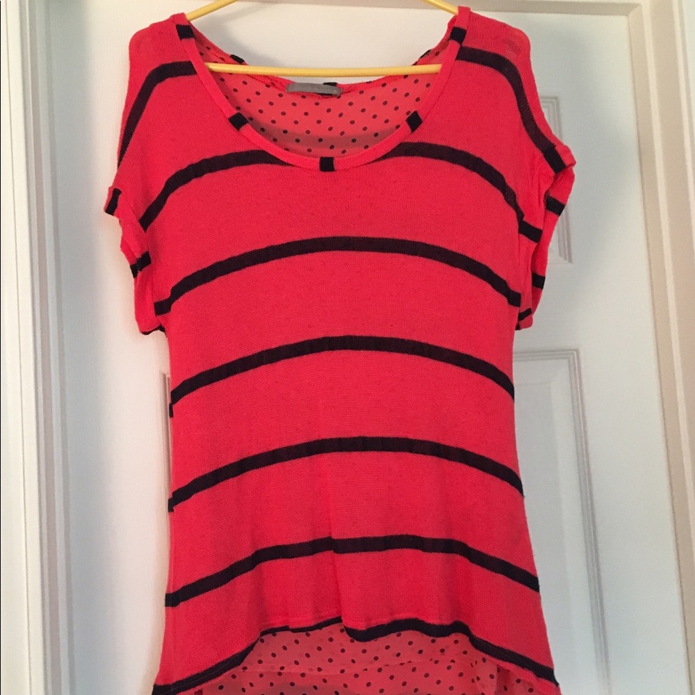 Olivia Moon orange and navy stripe/polka dot top