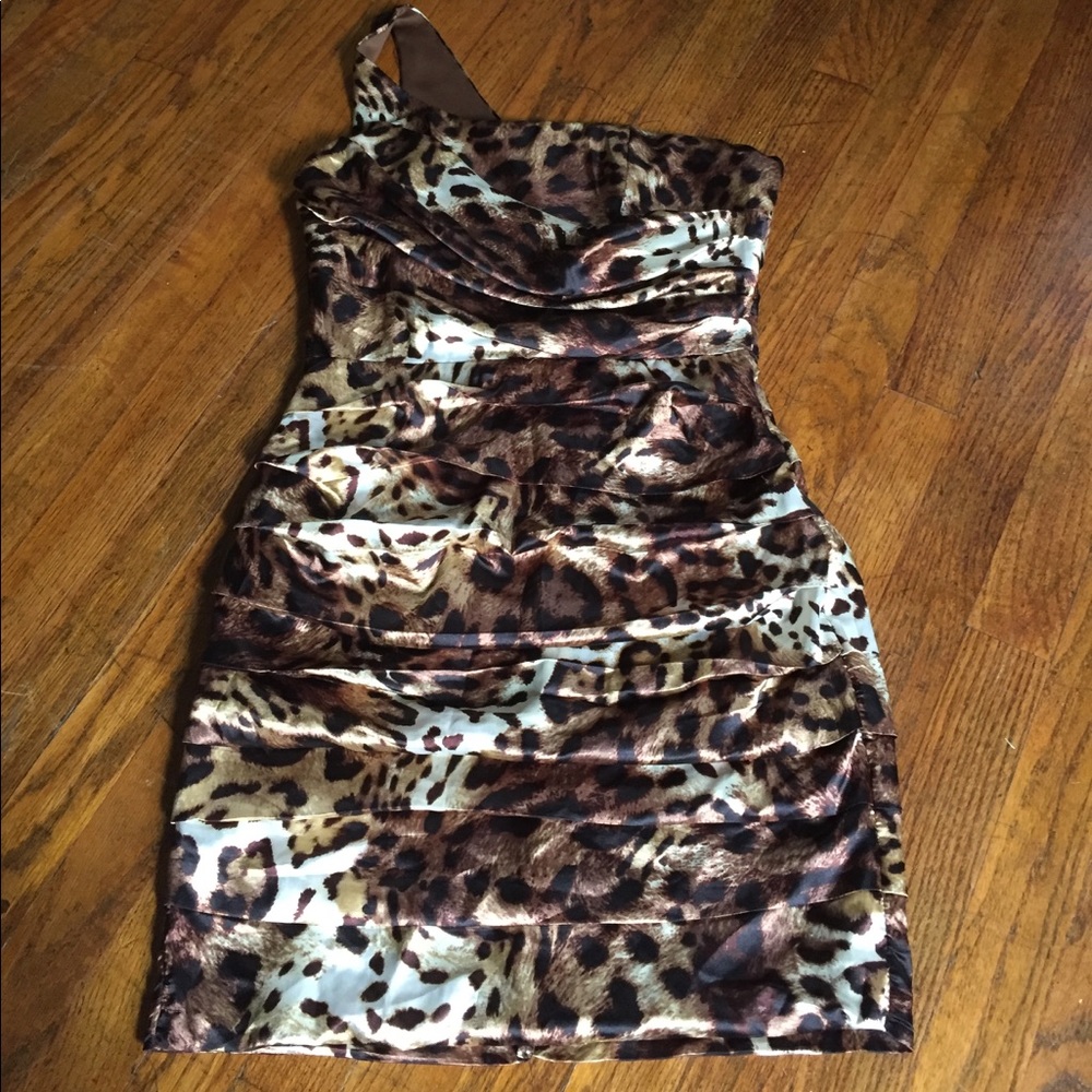 Cheetah print one shoulder dress