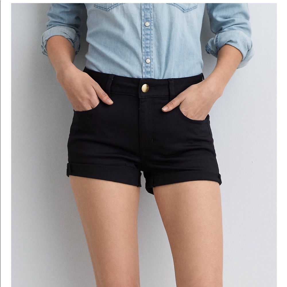 AEO Sateen High Rise Shortie in Black