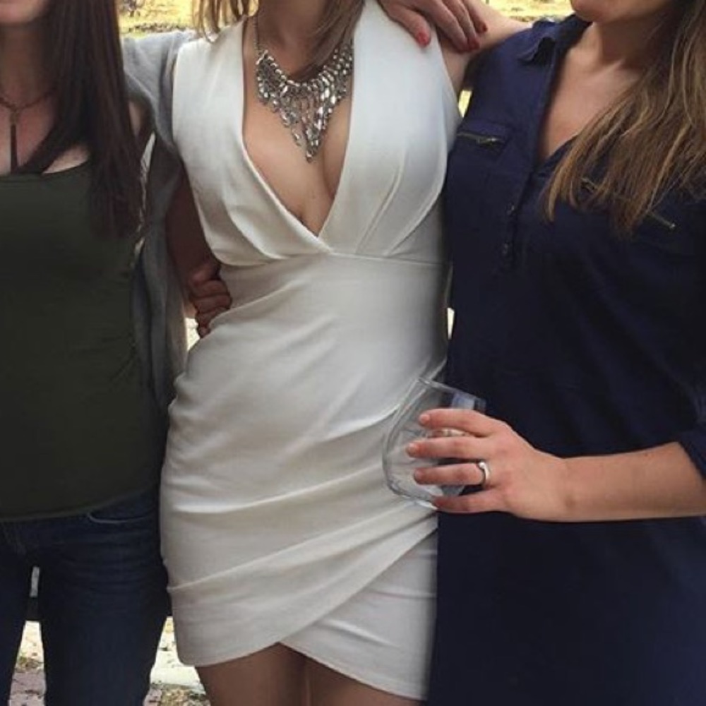 Plunge neck white dress from Lulus