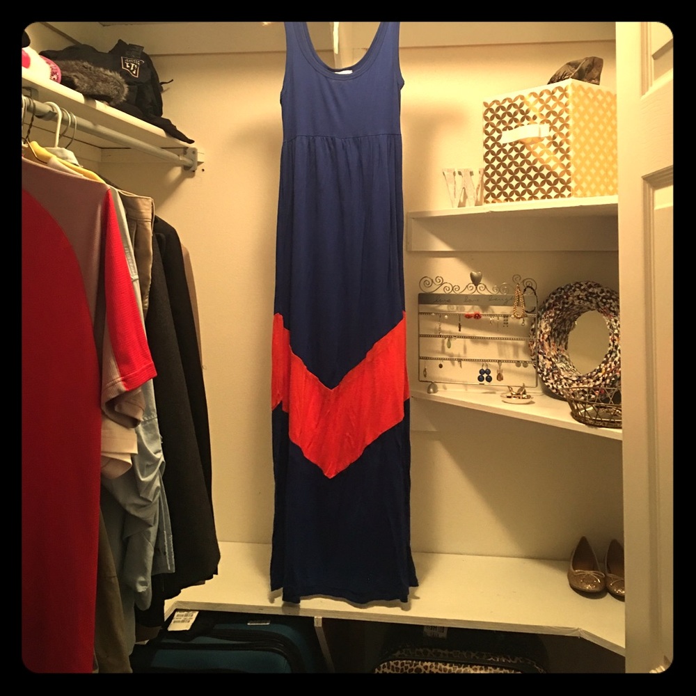 Blue and Orange Chevron Floor-Length Dress