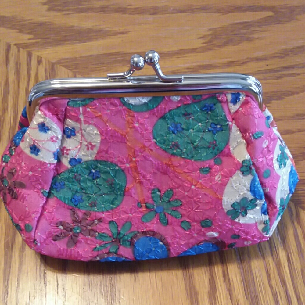 Embroidered flower coin purse,  pink