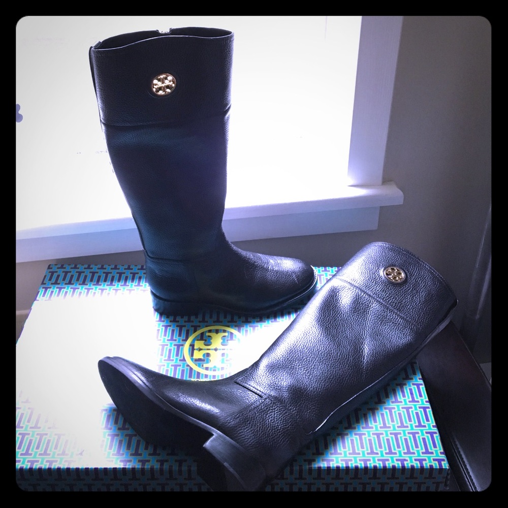 Tory Burch Black Leather Riding Boots