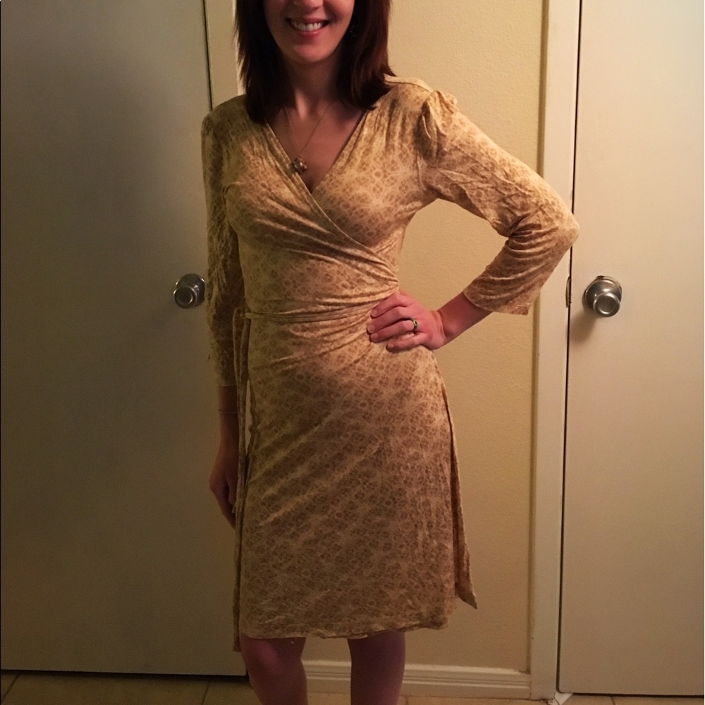 Express Gold Print Soft Wrap Dress