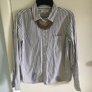 Grey and white striped button down from Madewell.