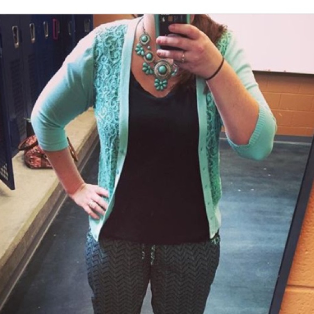 Mint mixed media cardigan
