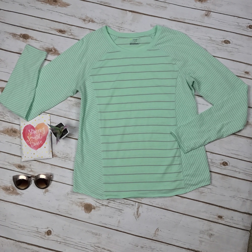 TEK GEAR DriTek Mint Green Gray Striped Active Top