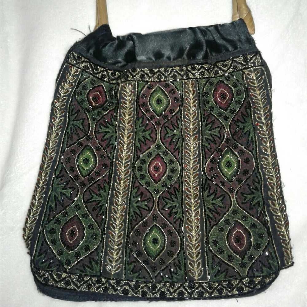 Women's Black & Gold Satin Handbag