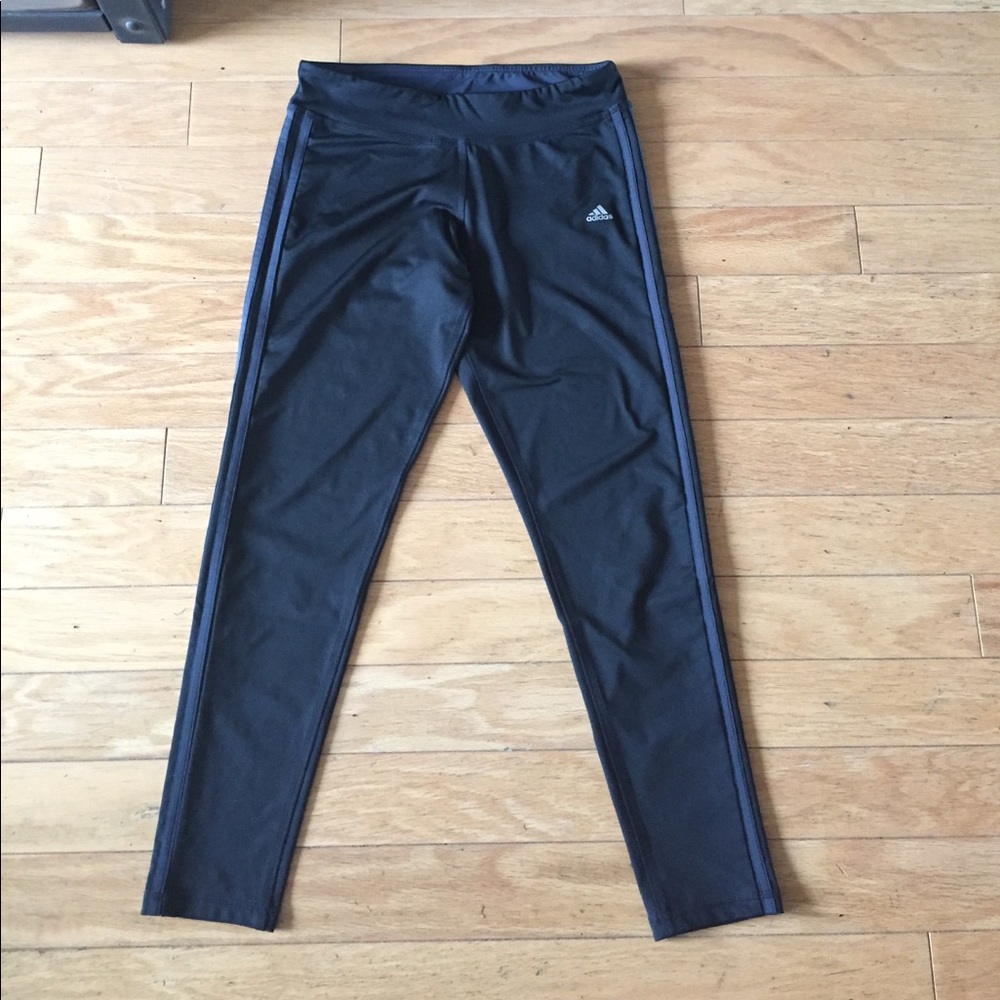 Adidas Climalite black leggings dark grey strips