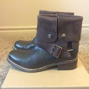 Brown leather combat boots