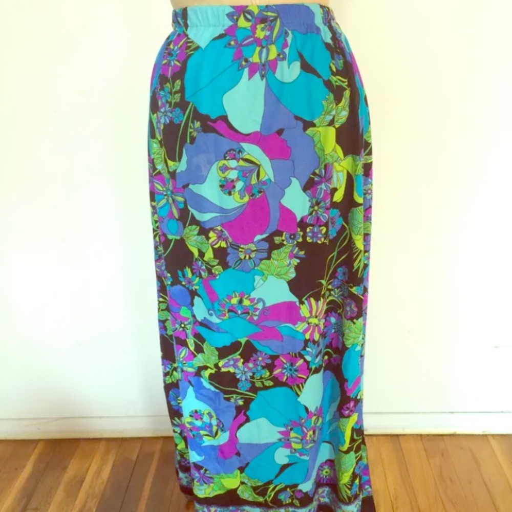 Vintage MR DINO Neon Flower Power Maxi Skirt Sz S