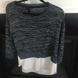 Black & white sweater with connected blouse