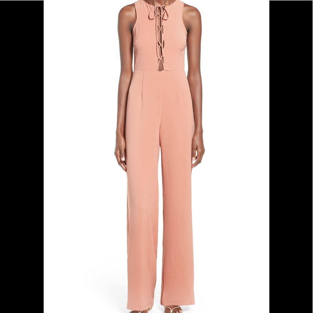Misguided dusty rose lace up jumpsuit
