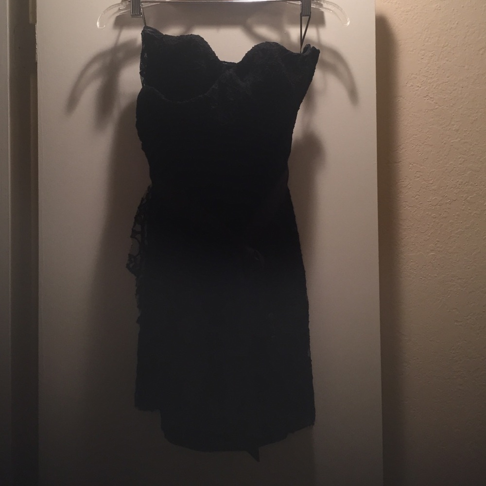 Express black lace strapless party dress