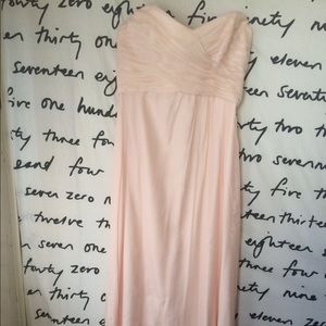 Amsale strapless chiffon bridesmaid dress.