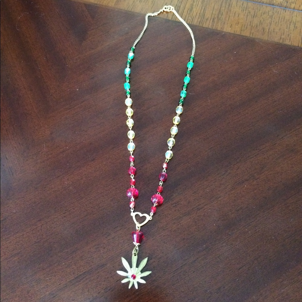 Mary Jane Rasta inspired gold tone love necklace