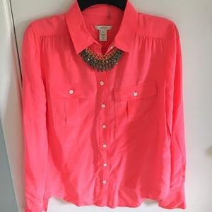 Bright pink button down blouse from J.Crew