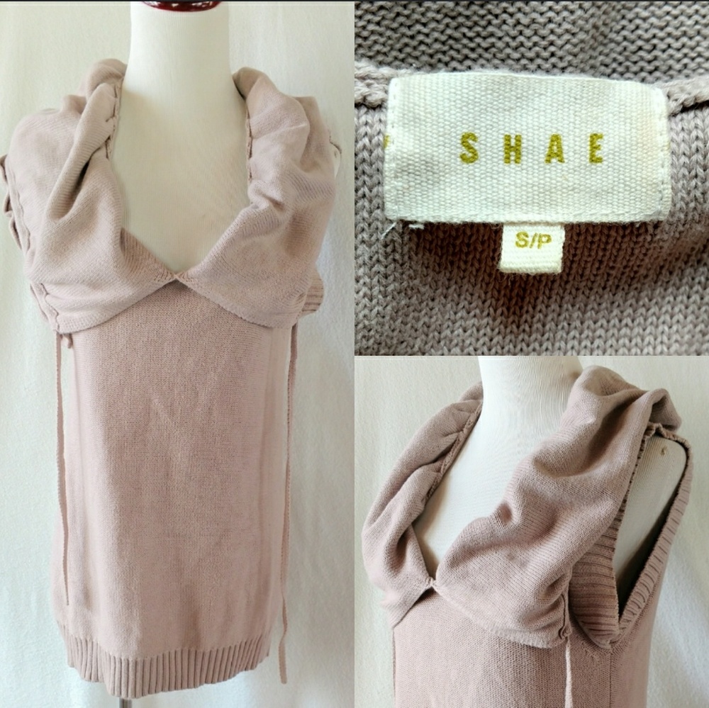 Shae Tan Oversized Collar Knit Sleeveless Sweater