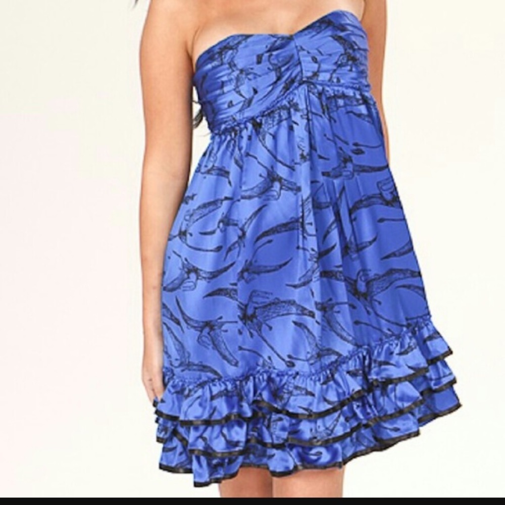 Betsey Johnson blue ruffle cocktail dress