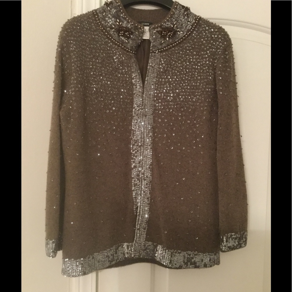 J. Crew brown cashmere sequined cardigan. Size S.