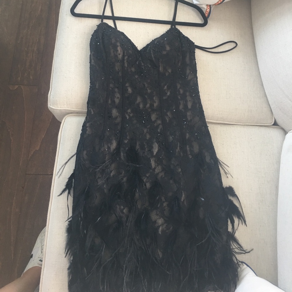 Feather cocktail black dress!!