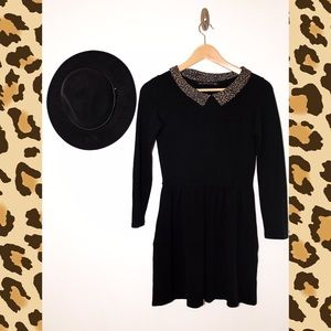 Black Zara Dress with Leopard Collar 🐆