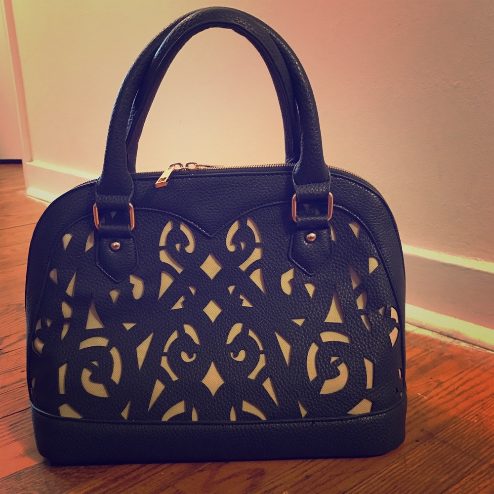 Navy Blue Leather Handbag