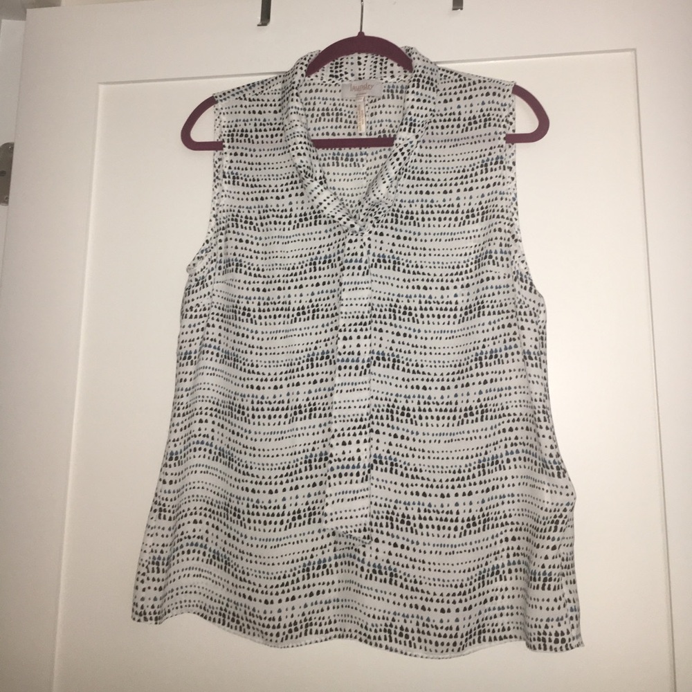 Laundry white black and blue patterned blouse.