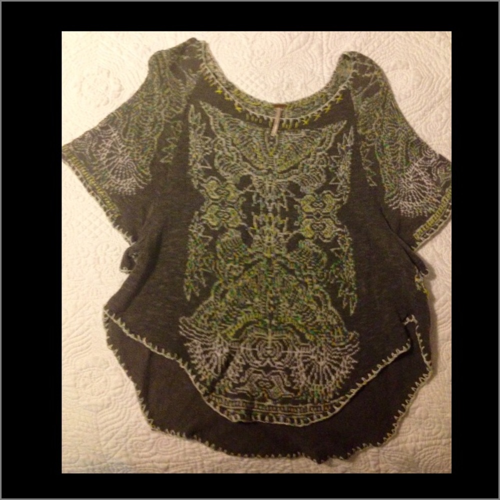 Free people short sleeve embroidered sweater!