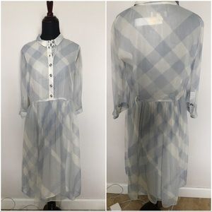 BURBERRY COLLECTION Plaid Baby Blue Silk Dress
