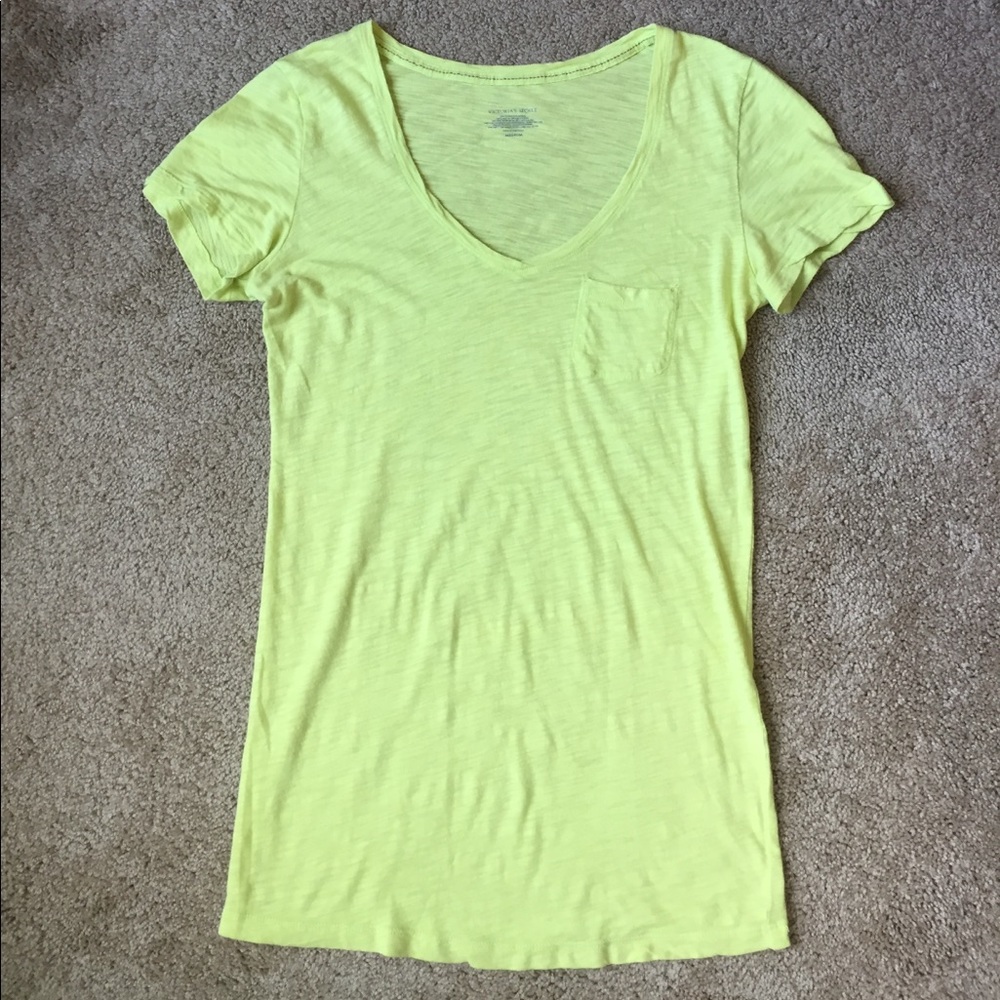 Victoria's Secret V-Neck Neon Yellow Pocket Tee