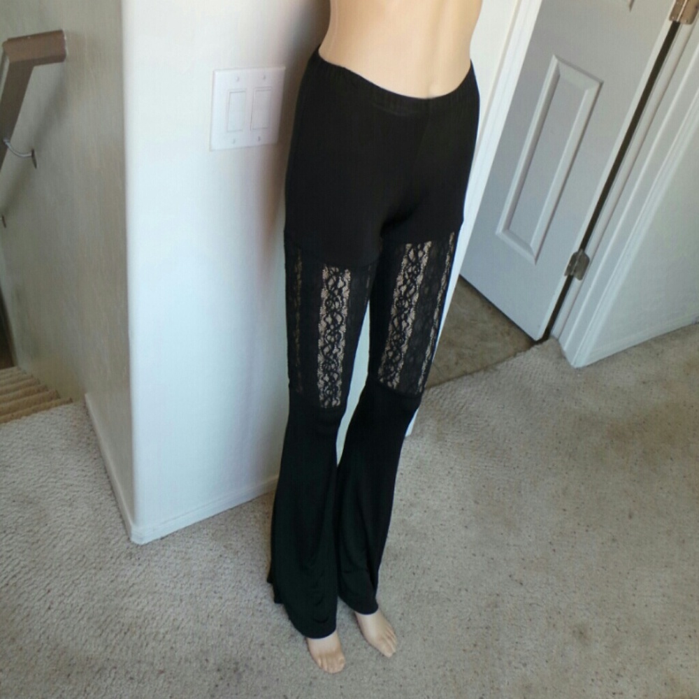 Black lace flared pants