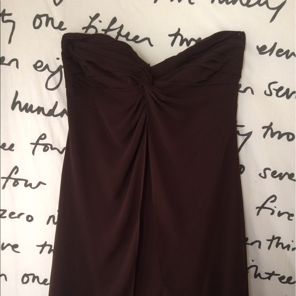 Bill Levkoff strapless dark brown bridesmaid dress