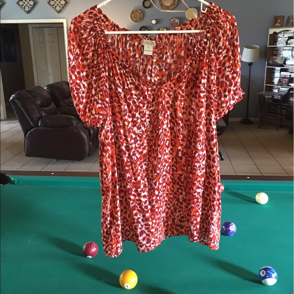 Orange leopard print peasant top