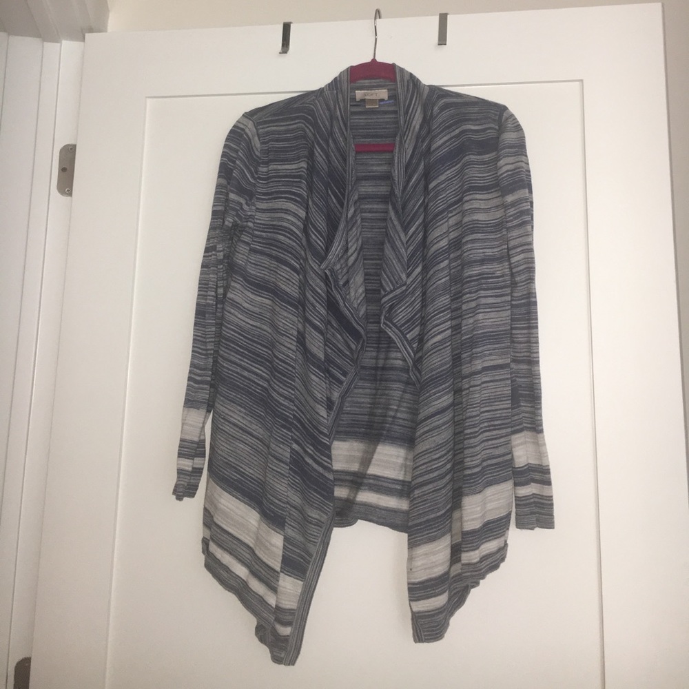 Blue and grey striped LOFT cardigan.