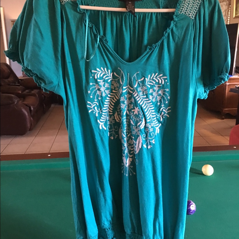 Turquoise peasant style top