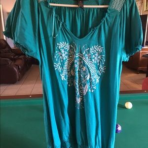 Turquoise peasant style top