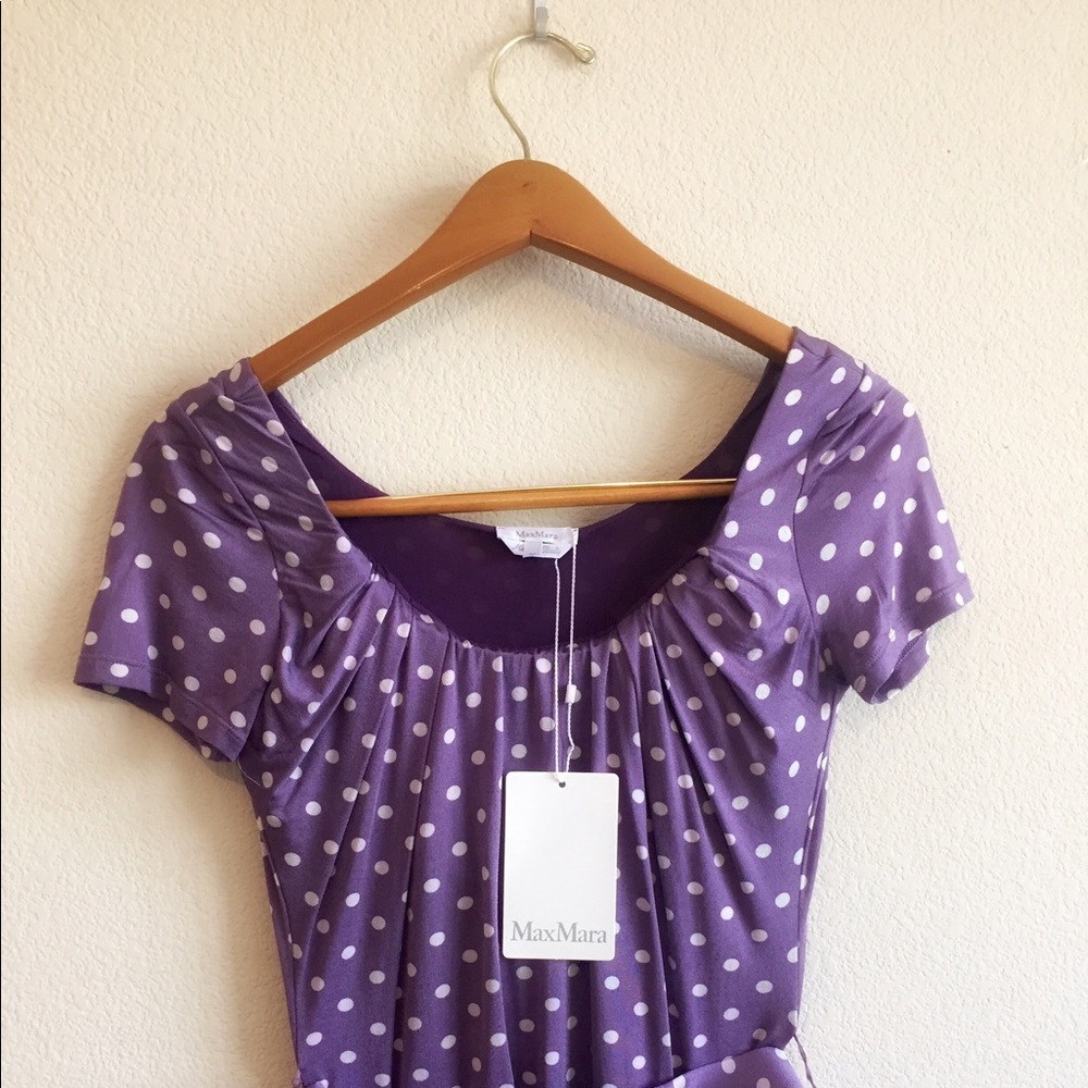 BCBG NEW MaxMara purple polkadot blouse size M