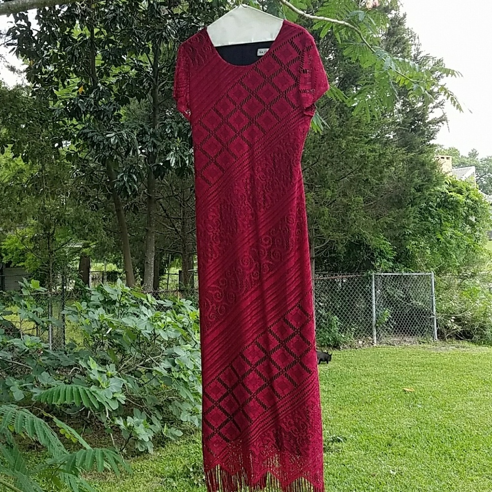 Beautiful crochet full length fringed hem dress