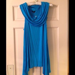 NWOT turquoise sleeveless drape neck tee