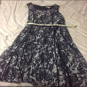 Dressbarn Navy and White Size 12 A-line lace dress