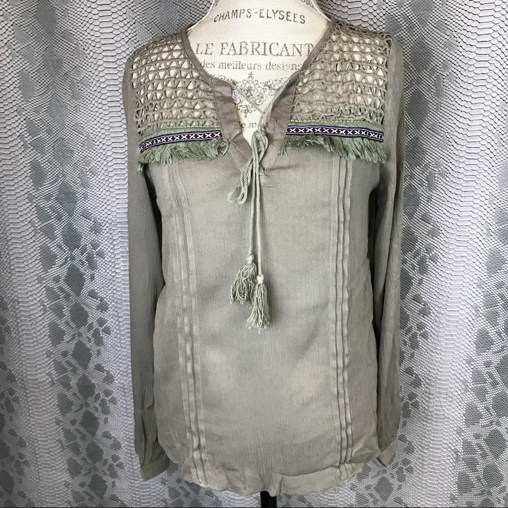 Boho cut out mesh tribal bohemian long shirt