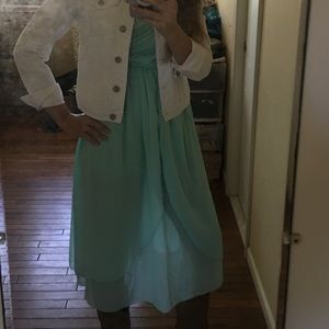 Teal strapless chiffon dress. NWOT