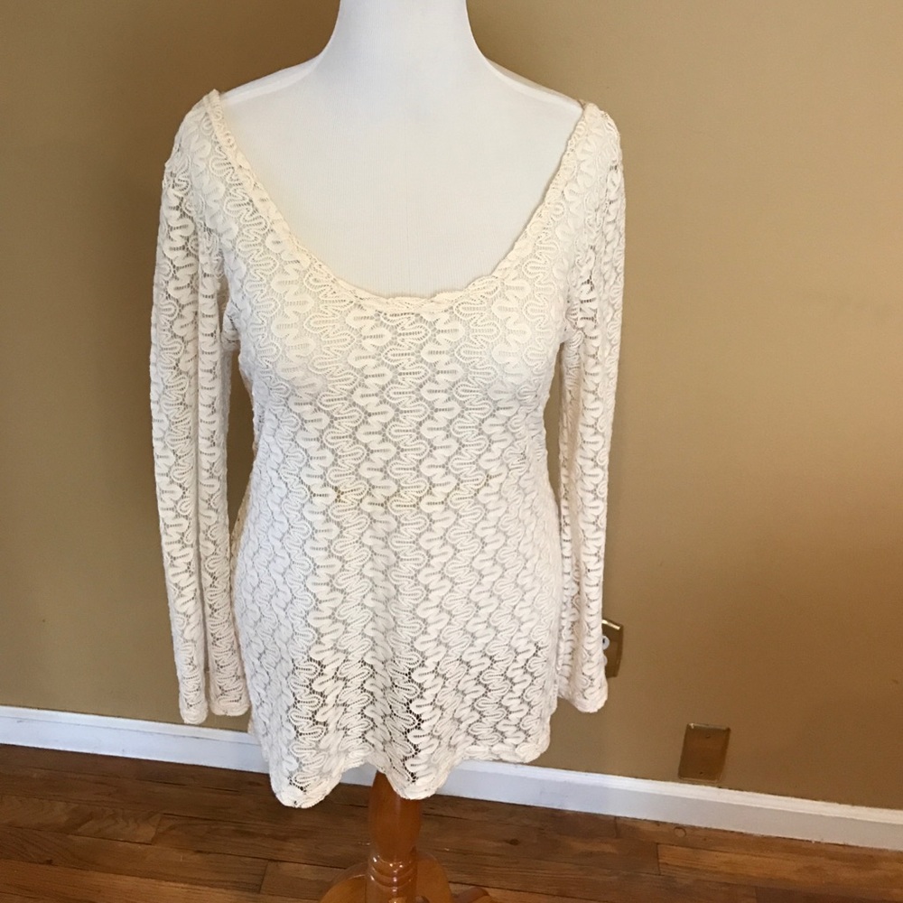 Plus Sized Cream Colored Lace Tunic