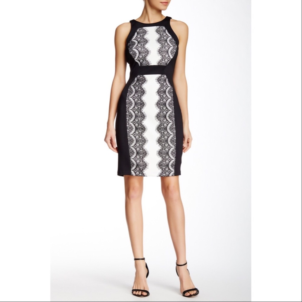 Sangria | Black & White Lace Panel Dress